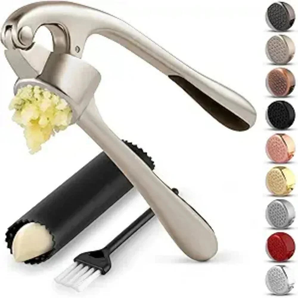 Kitchen Garlic Press Set with Silicone Peeler Dishwasher Safe Easy Squeeze